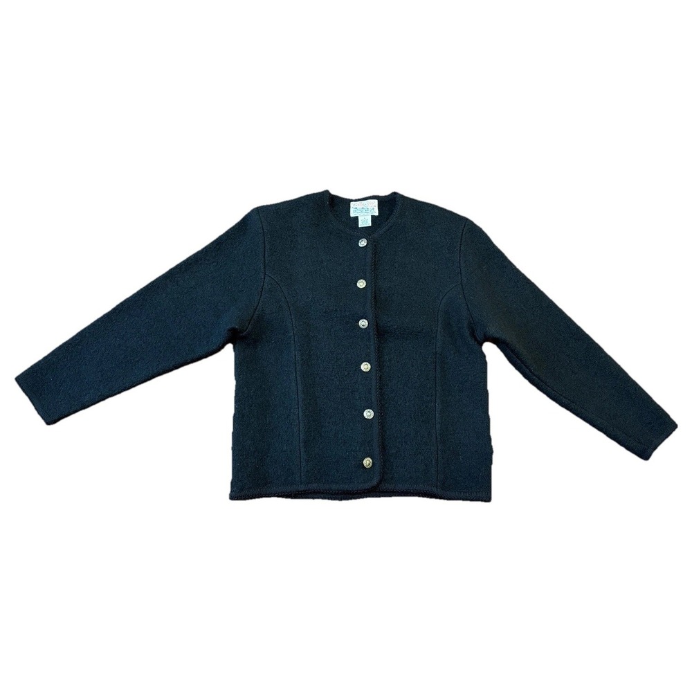 Vintage Tally Ho Women's 100% Wool Cardigan Sweater‎ Button Up Black Size Small